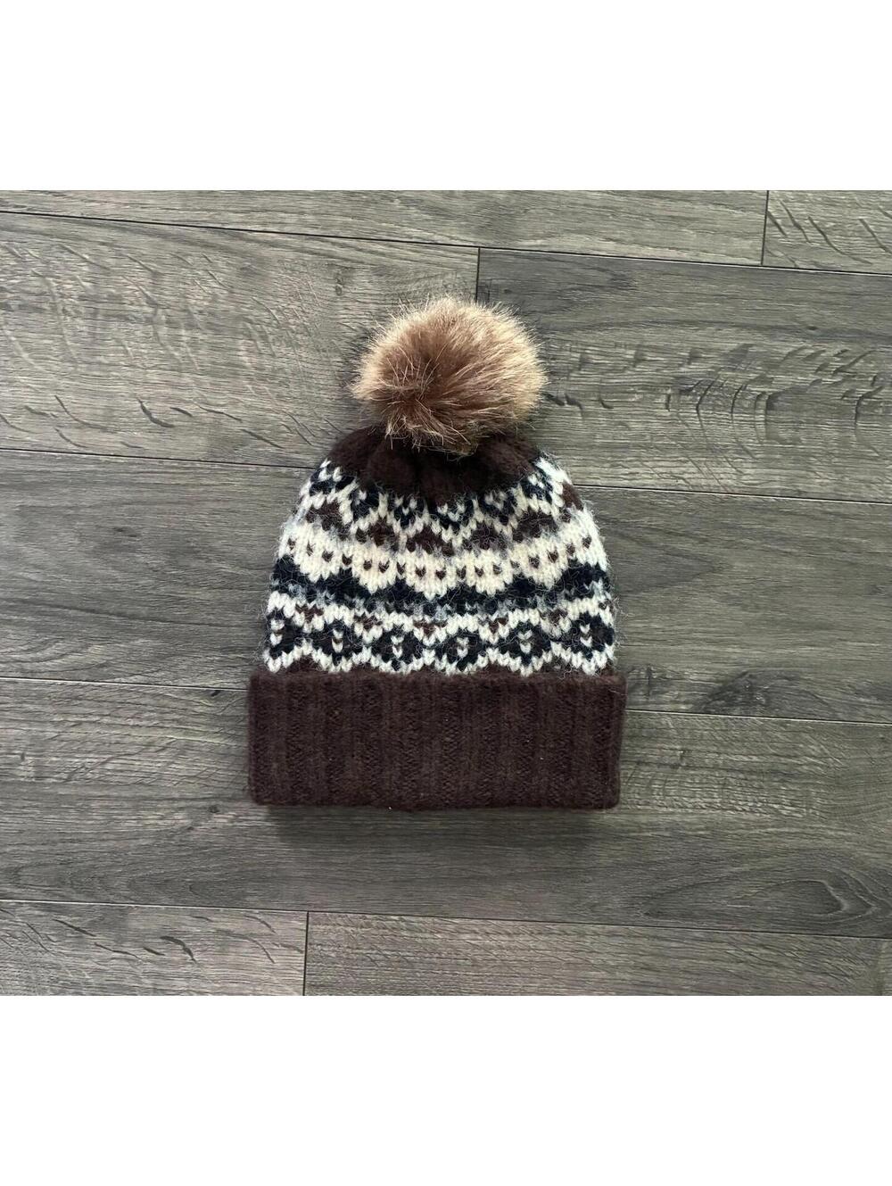 Mocha Brown Fairisle Pom Beanie Hat